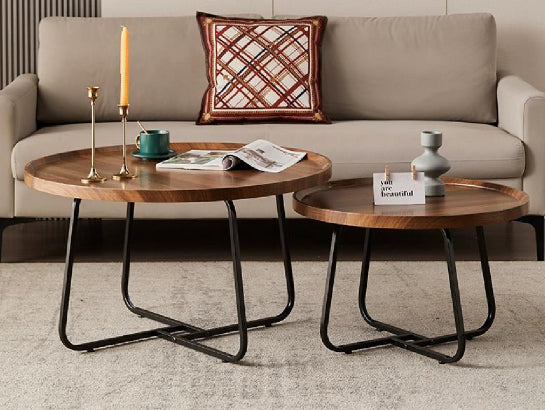 סט שולחנות לסלון דגם פלרמו - צבע אגוז