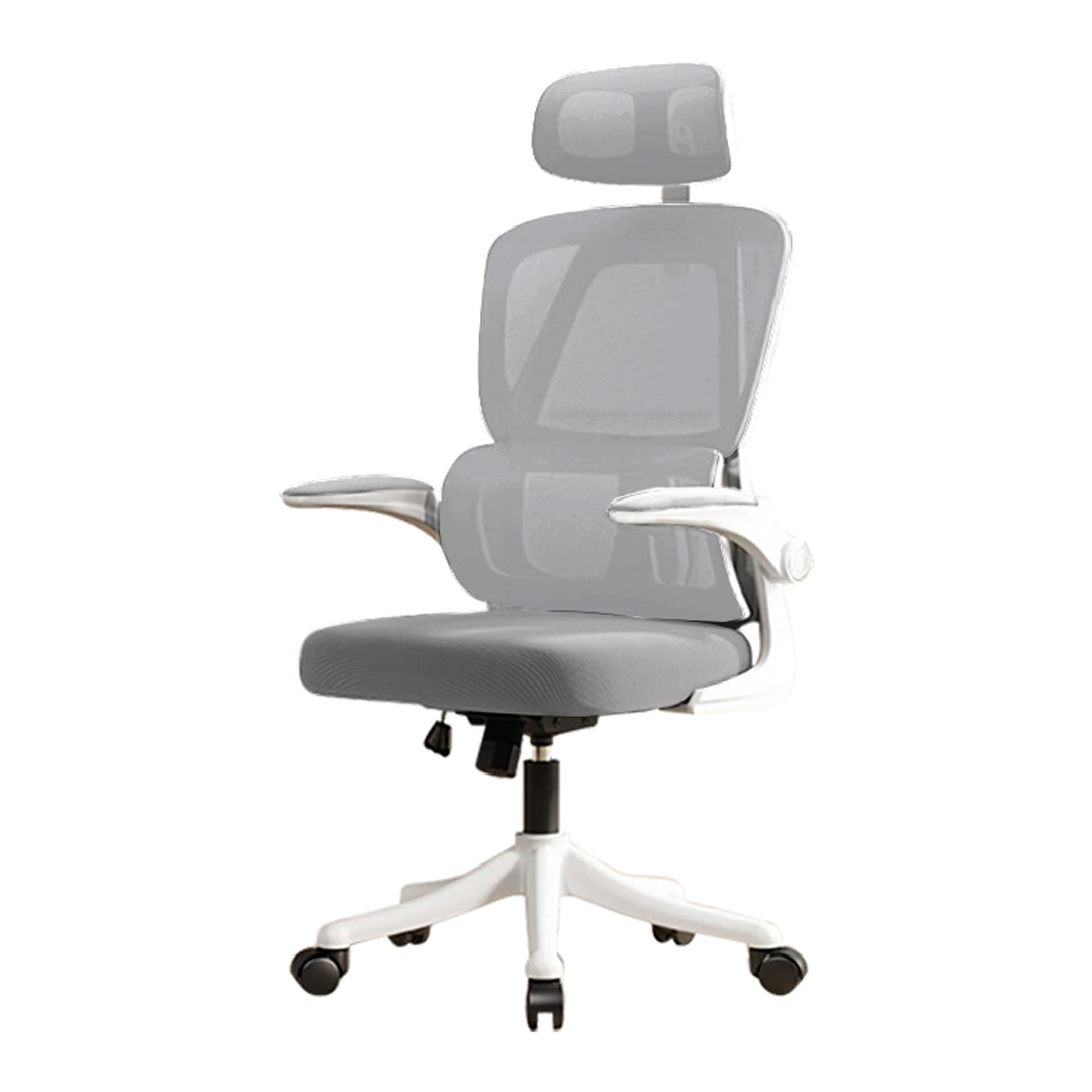 כסא מנהלים פרימיום עם כרית תמיכה ומשענת ראש בצבע אפור\לבן - דגם אלפא