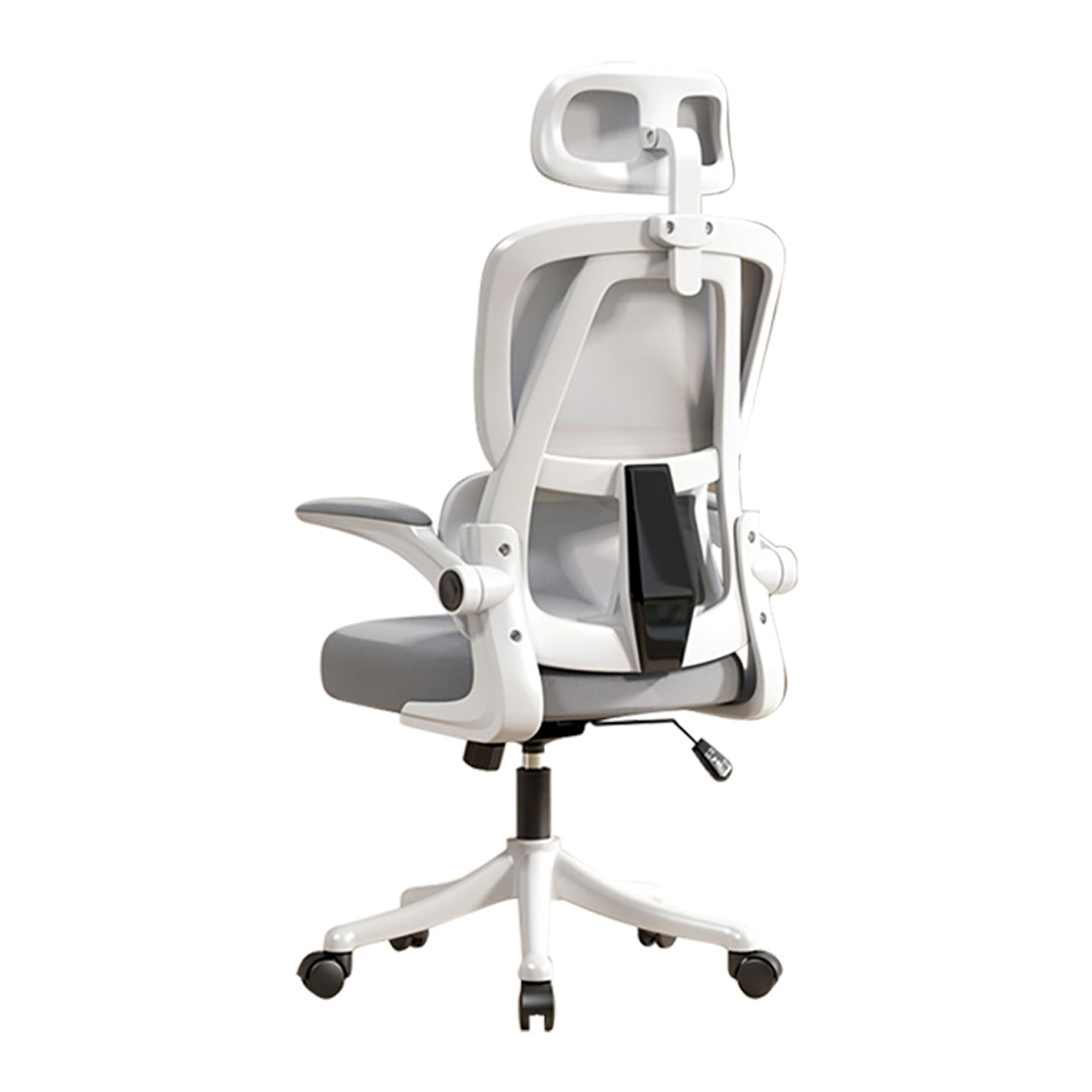 כסא מנהלים פרימיום עם כרית תמיכה ומשענת ראש בצבע אפור\לבן - דגם אלפא