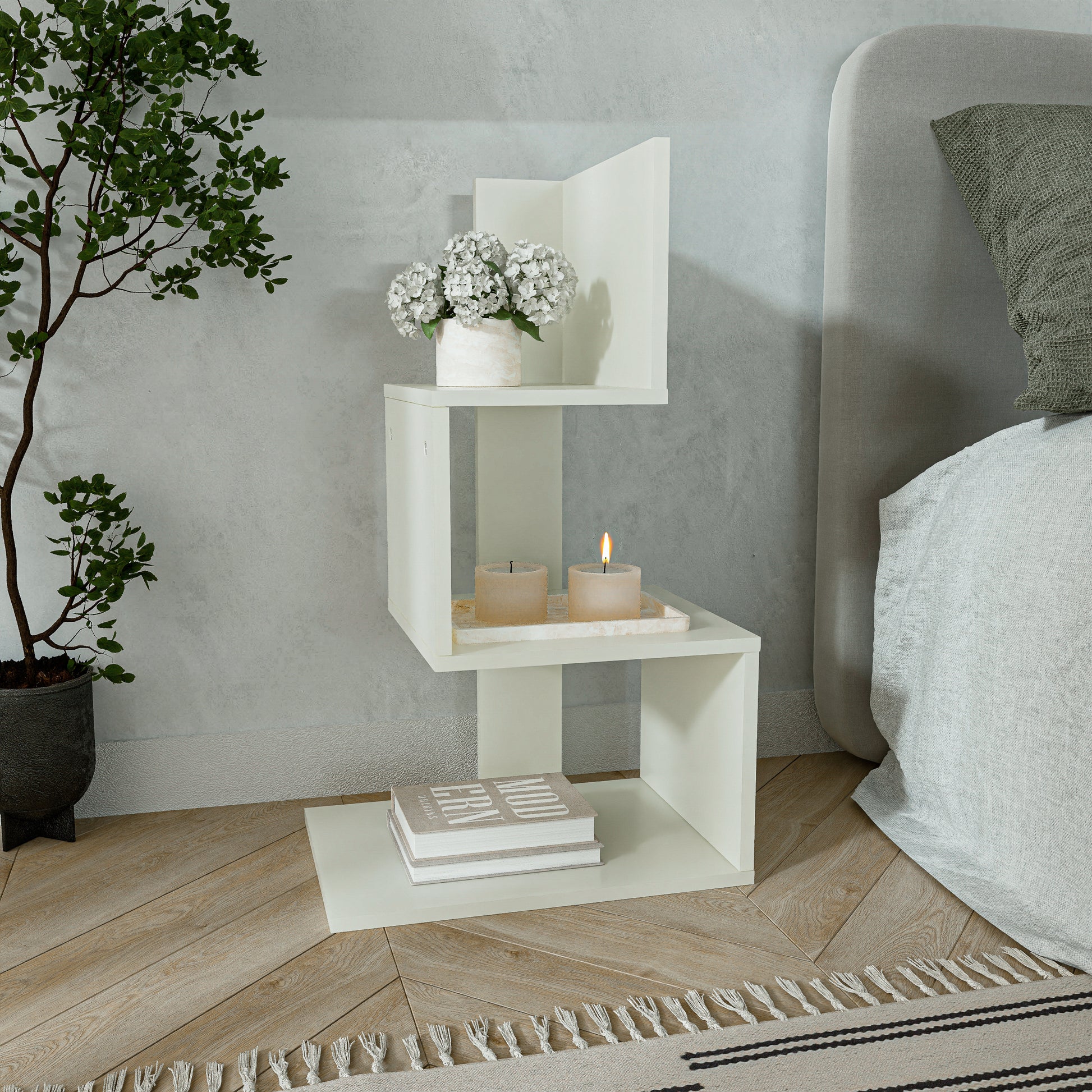 שידת לילה מודרנית לחדר שינה דגם טולום לבן