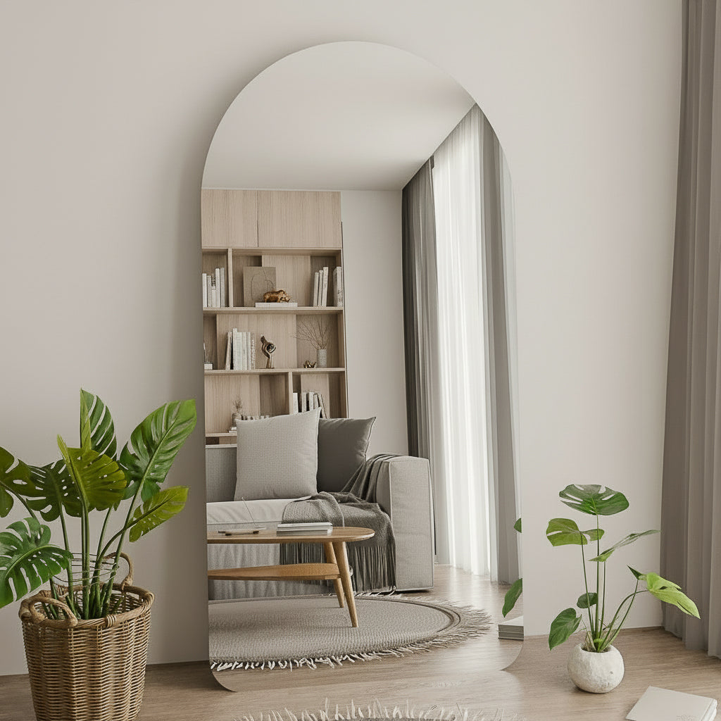 מראת גוף חצי ירח מעוגלת ללא מסגרת 200×100 ס"מ