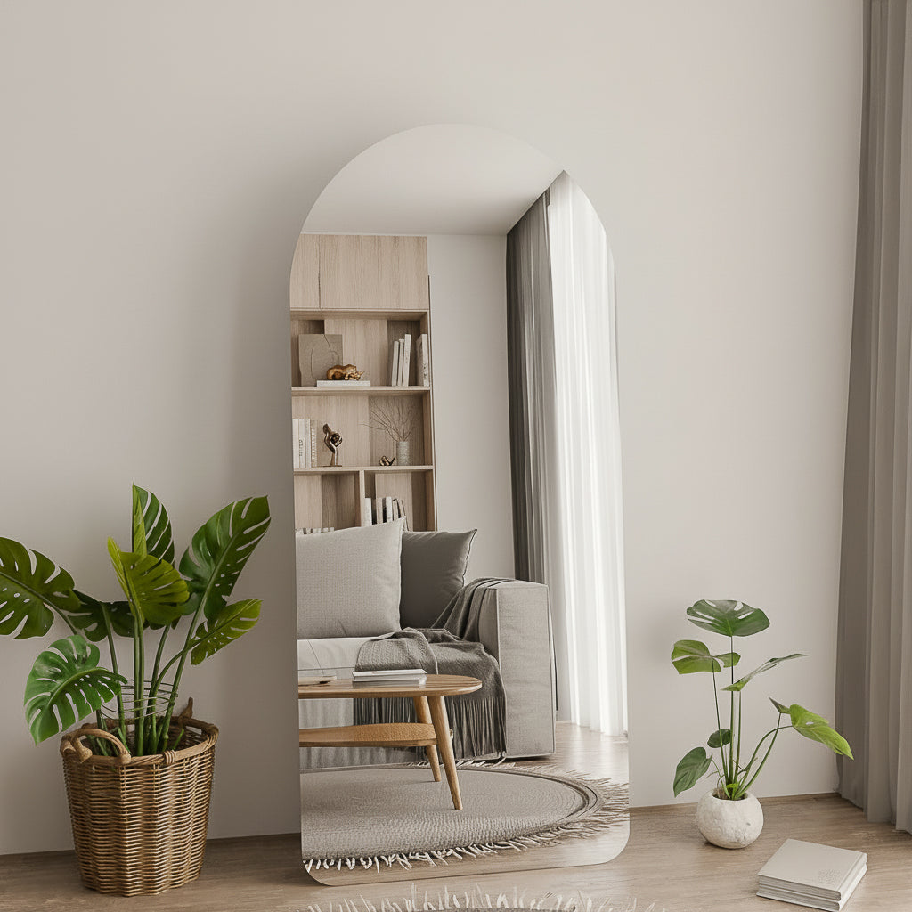 מראת גוף חצי ירח מעוגלת ללא מסגרת 180×80 ס"מ