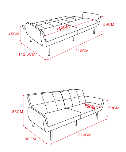 ספה נפתחת מעוצבת דגם קמילה - צבע בז